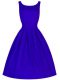 Simple Blue Lace Up Bridesmaids Dress Ruching Sleeveless Knee Length