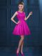 Sumptuous Fuchsia A-line Lace and Ruffled Layers Damas Dress Zipper Tulle Sleeveless Knee Length