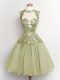 Chic Sleeveless Chiffon Knee Length Lace Up Quinceanera Court of Honor Dress in Olive Green with Lace