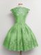 Pretty Tulle Lace Up Dama Dress for Quinceanera Cap Sleeves Knee Length Lace