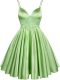 Green A-line Spaghetti Straps Sleeveless Elastic Woven Satin Knee Length Lace Up Lace Bridesmaid Dress
