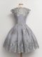 Fashion Tulle Scalloped Cap Sleeves Lace Up Lace Bridesmaids Dress in Grey