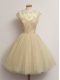 Champagne Wedding Party Dress Prom and Party and Wedding Party with Lace Scoop Cap Sleeves Lace Up
