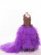 Ball Gowns Sleeveless Eggplant Purple Little Girls Pageant Dress Court Train Lace Up