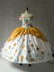 Discount Multi-color Organza and Taffeta Lace Up Quinceanera Gown Cap Sleeves Floor Length Embroidery and Ruffles