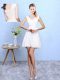 Mini Length Lace Up Bridesmaid Dress White for Beach and Wedding Party with Lace