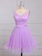 Lilac V-neck Lace Up Appliques and Belt Bridesmaids Dress Sleeveless