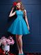 Teal Sleeveless Tulle Lace Up Bridesmaid Dresses for Prom and Party