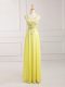 Perfect Yellow Sleeveless Lace and Appliques Dress for Prom