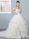 White Ball Gowns Lace and Ruffled Layers Wedding Gowns Lace Up Organza Sleeveless
