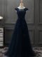 Excellent Scoop Sleeveless Mother Of The Bride Dress Mini Length Beading and Lace and Appliques Navy Blue Tulle