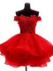 A-line Cocktail Dress Red Off The Shoulder Organza Sleeveless Mini Length Zipper