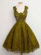 Sleeveless Lace Knee Length Lace Up Court Dresses for Sweet 16 in Olive Green with Lace