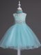 Luxurious Aqua Blue Zipper Little Girl Pageant Dress Beading and Lace Sleeveless Knee Length