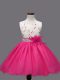 Knee Length Hot Pink Little Girls Pageant Dress Organza Sleeveless Appliques and Hand Made Flower