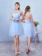 Knee Length Blue Quinceanera Court Dresses Halter Top Sleeveless Lace Up