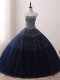 Trendy Ball Gowns Quinceanera Dress Navy Blue Sweetheart Tulle Sleeveless Floor Length Lace Up