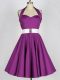 Knee Length Purple Bridesmaid Dress Taffeta Sleeveless Belt