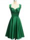 Modest Green Taffeta Lace Up Straps Sleeveless Knee Length Dama Dress for Quinceanera Ruching