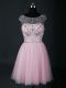 Short Sleeves Lace Up Mini Length Beading Pageant Dresses