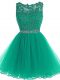 Green Sleeveless Beading and Lace and Appliques and Belt Mini Length Dress for Prom
