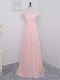 New Style Short Sleeves Floor Length Lace Zipper Court Dresses for Sweet 16 with Baby Pink