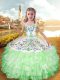 Apple Green Ball Gowns Embroidery and Ruffled Layers Child Pageant Dress Lace Up Organza and Taffeta Sleeveless Floor Length