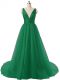 Decent Backless Prom Party Dress Dark Green for Prom and Party and Military Ball with Ruching Brush Train