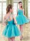 Fine Mini Length Aqua Blue Prom Party Dress Organza Sleeveless Beading