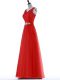 Classical Floor Length Red Prom Dress V-neck Sleeveless Zipper