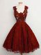 Designer Straps Sleeveless Lace Up Bridesmaid Dress Rust Red Lace