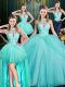 Spectacular Aqua Blue Sleeveless Tulle Lace Up 15th Birthday Dress for Military Ball and Sweet 16 and Quinceanera