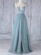 Unique Floor Length Zipper Dama Dress Grey for Prom and Party and Wedding Party with Lace