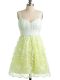 Yellow Empire Lace Straps Sleeveless Lace Knee Length Lace Up Wedding Guest Dresses