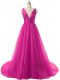 Hot Sale Fuchsia Sleeveless Ruching Backless Ball Gown Prom Dress