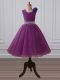 Tulle Scoop Sleeveless Zipper Beading and Hand Made Flower Little Girl Pageant Gowns in Purple