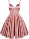 Knee Length Pink Quinceanera Dama Dress Spaghetti Straps Sleeveless Lace Up