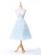 Light Blue A-line Scoop Sleeveless Tulle Knee Length Backless Appliques Quinceanera Dama Dress