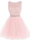 Spectacular Pink Sleeveless Beading and Lace and Appliques and Ruffles Mini Length Womens Party Dresses