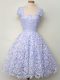 Straps Cap Sleeves Wedding Party Dress Knee Length Lace Lavender Lace