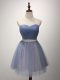 Blue Sleeveless Beading and Ruching Mini Length Bridesmaid Dresses