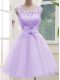 Fantastic Lavender Scoop Neckline Lace and Bowknot Dama Dress for Quinceanera Sleeveless Lace Up