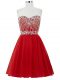 Mini Length Red Prom Dress Chiffon Sleeveless Beading