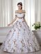 White Short Sleeves Organza Lace Up Ball Gown Prom Dress for Military Ball and Sweet 16 and Quinceanera