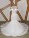 White Short Sleeves Court Train Beading Wedding Dress