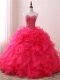 Shining Sweetheart Sleeveless Lace Up Quinceanera Dress Hot Pink Organza