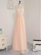 Sleeveless Floor Length Lace Backless Quinceanera Court Dresses with Peach