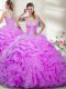 Lilac Scoop Zipper Beading and Ruffles Quinceanera Gowns Sleeveless