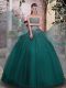 Sleeveless Tulle Floor Length Lace Up Quinceanera Gown in Dark Green with Beading