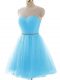 Beading and Ruching Custom Made Pageant Dress Aqua Blue Lace Up Sleeveless Mini Length